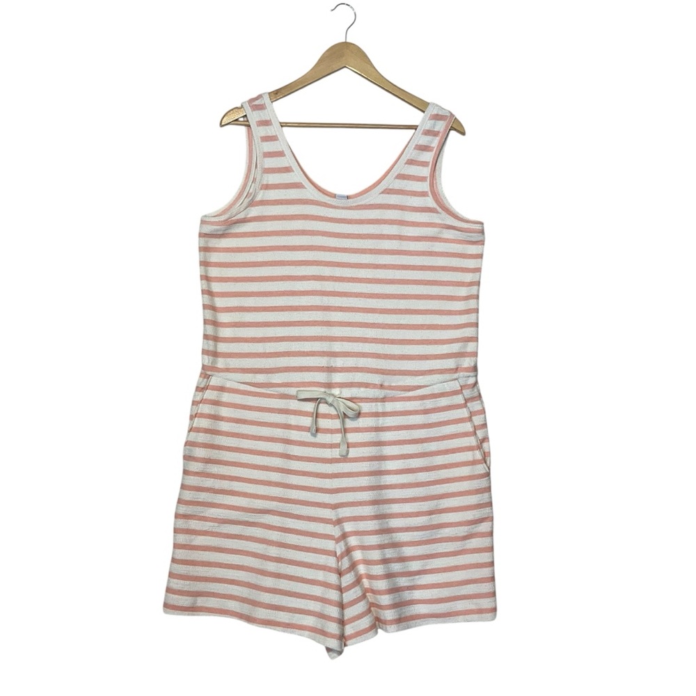 OLD NAVY sz Large Romper 100% Cotton Pockets Sleeveless Peach Ivory NWT